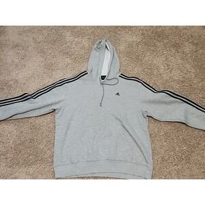 Vintage Adidas Men's Large Hoodie Pullover Gray Striped Sleeves - Excellent